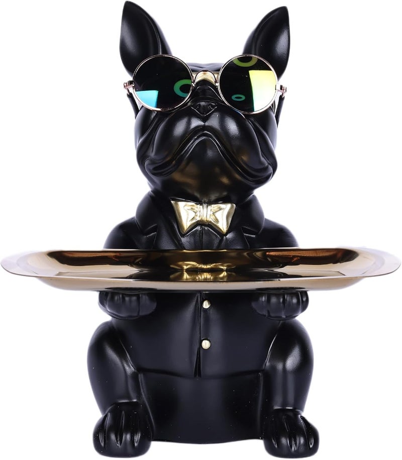 suruim Resin Bulldog Statue Storage Key Holder Candy Jewelry Earrings Piggy Bank Suitable for Home Decor Modern Animal Sculpture Table Decor (Black) - Image 1