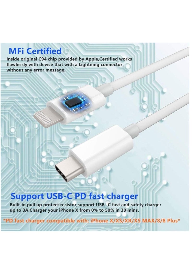USB C to Lightning Cable 6.6ft [Apple MFi Certified] PD Fast Charging and Hi-speed Syncing Cord Compatible with iPhone X/XS/XR/XS MAX/8/8 Plus, iPad Pro 2017