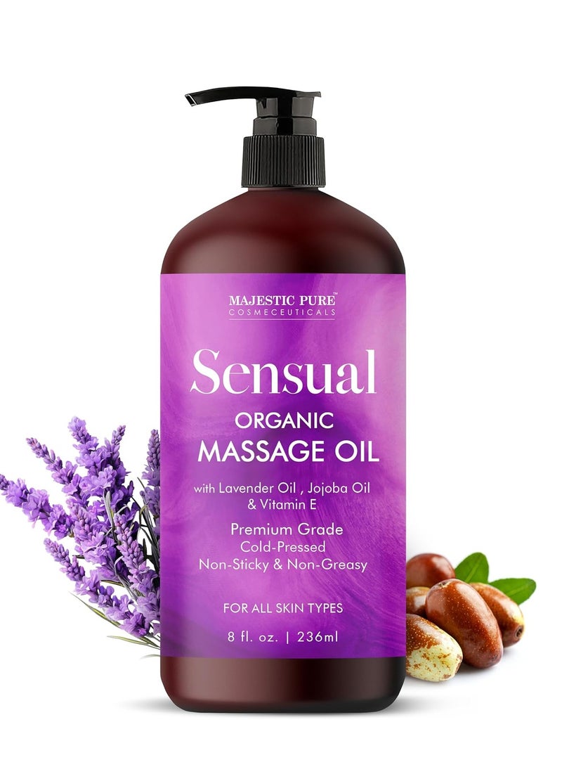 ماجستيك بيور زيت تدليك عضوي حسي مع فيتامين E نباتي برائحة اللافندر 8 أونصة سائلة - Image 1