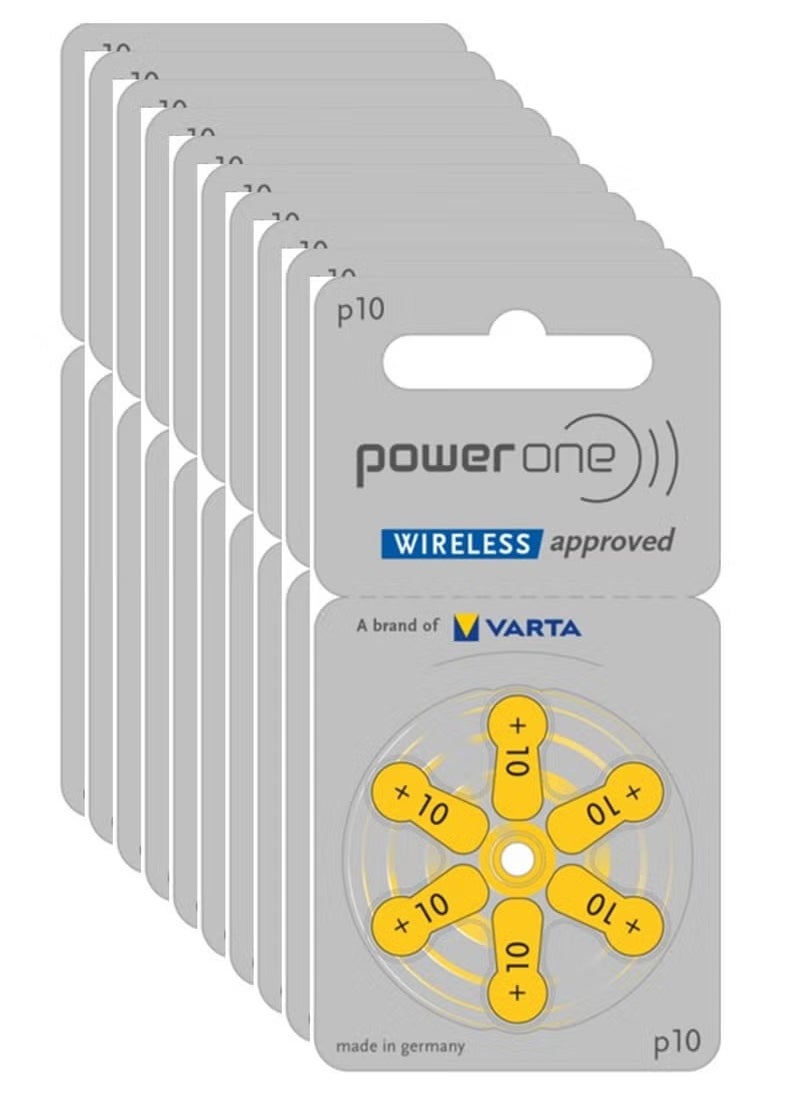 Power One 1.45V Original High Level Hearing Aid Batteries PowerOne P10 Pack Of 60 Pieces (German)  - Image 1