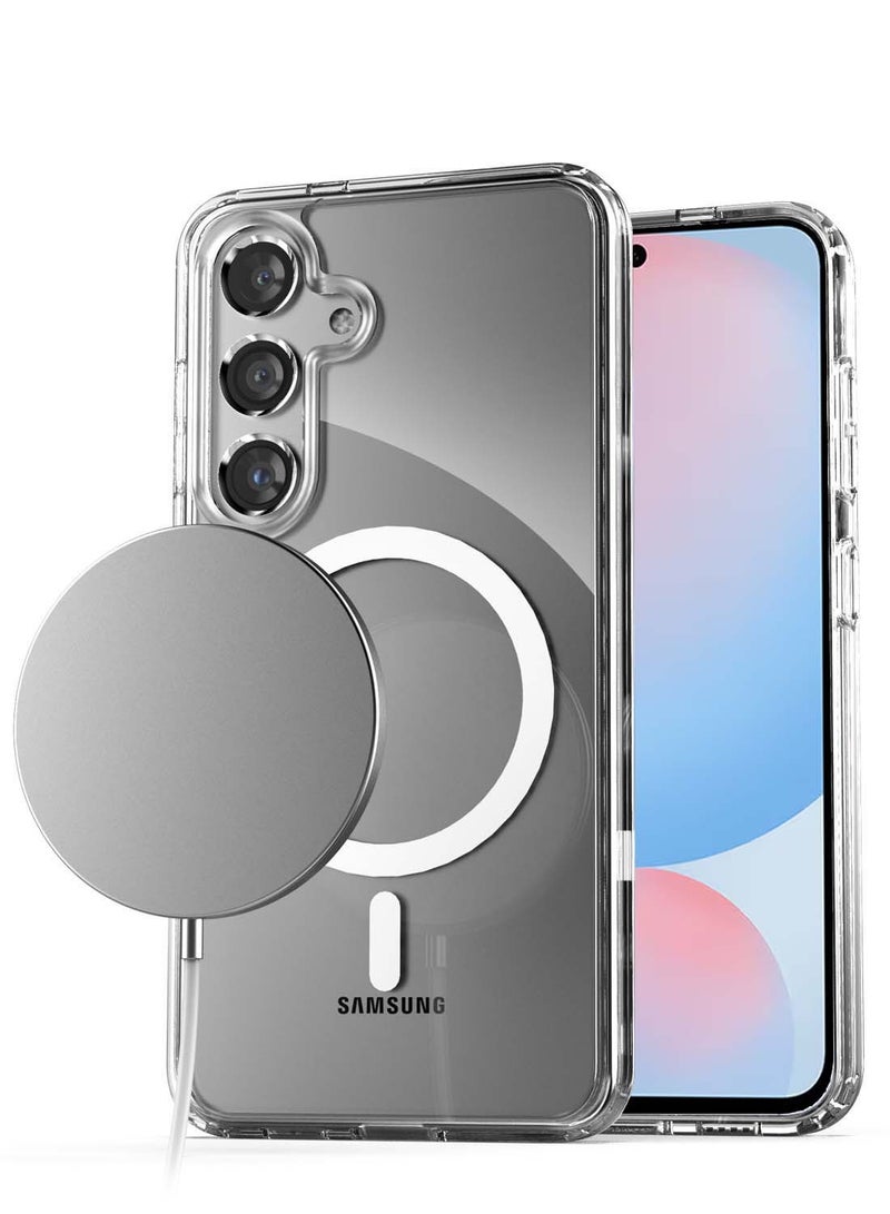 دبليو تيك جراب مغناطيسي سامسونج جالاكسي S24 FE 5G 2024 ، جراب هاتف خلفي Magsafe خلفي مقاوم للصدمات بشفاف وشفاف مرن من مادة TPU - شفاف - Image 2
