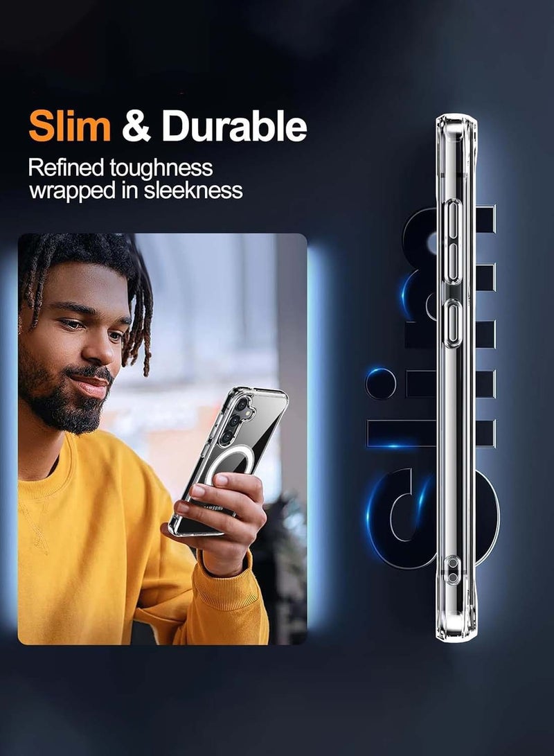 دبليو تيك جراب مغناطيسي سامسونج جالاكسي S24 FE 5G 2024 ، جراب هاتف خلفي Magsafe خلفي مقاوم للصدمات بشفاف وشفاف مرن من مادة TPU - شفاف - Image 5