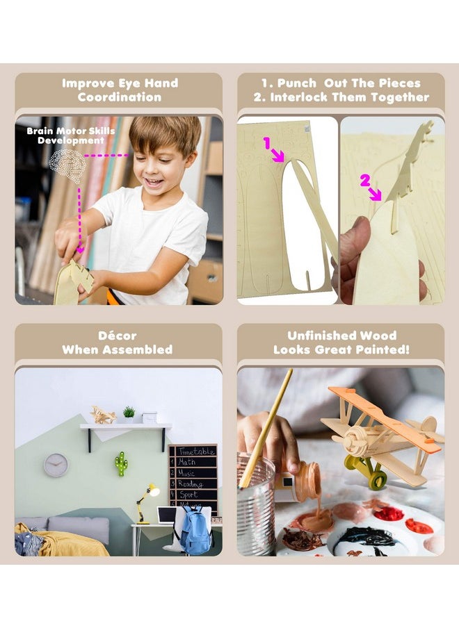 Puzzled 3D Puzzle Nieuport 17 Airplane - Wood Craft Construction Model Kit Aircraft, Fun Educational Diy Wooden Toy Assemble Model Unfinished Craft Hobby To Build & Paint For Decoration - 30Pc Pack  - Image 3
