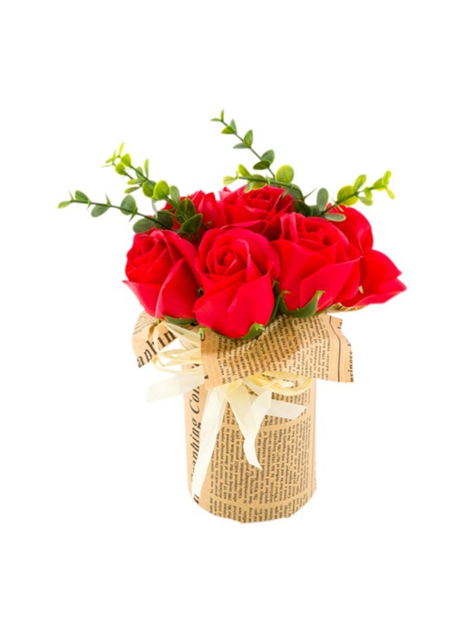 Restaurantware 4 x 8.7 Inch Soap Flower Petals In Plastic Pots, 12 Scented Rose Shaped Soaps - 7 Blooms, Gift for Anniversary, Mother's Day, Or Valentine’s Day, Red Plastic Rose Soap Petals,  - Image 1