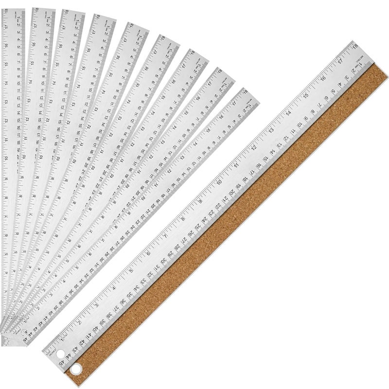 VORIGY Metal Ruler with Cork Backing, 18 Inch Stainless Steel Rulers 18 Inch Metal Ruler 10 Pack - Imperial and Metric - Non-Slip Prevent Ink Leakage - for School Office Engineering Tools - Image 1