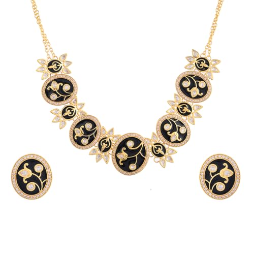 VOYLLA Pashmina Nyasia Choker Set, Women's Wedding & Party Jewelry Set, Enameled & Kundan Necklace Set - Image 1