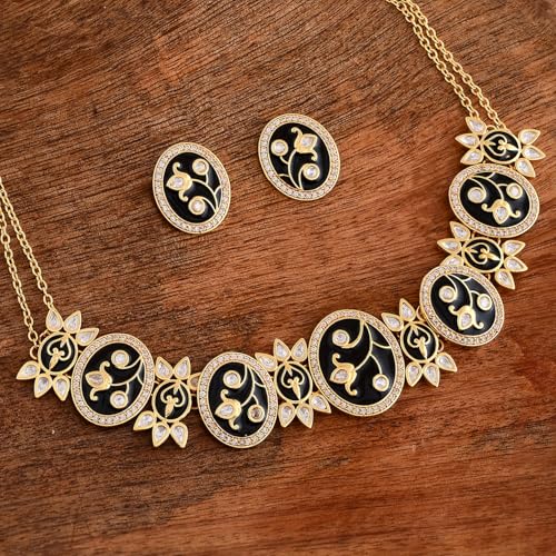 VOYLLA Pashmina Nyasia Choker Set, Women's Wedding & Party Jewelry Set, Enameled & Kundan Necklace Set - Image 2