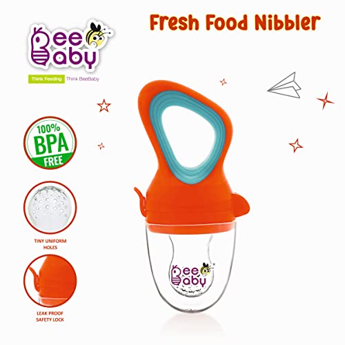BeeBaby Soft Silicone Nibbler with Extra Mesh for Babies, Baby Fruit & Food Feeder, Anti Choking Fruit Pacifier, Teether for Infant, 100% BPA Free, 3 Months+ (Fresh - Orange) - Image 3