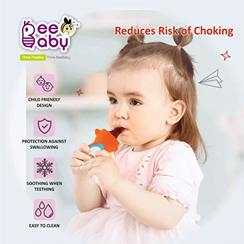 BeeBaby Soft Silicone Nibbler with Extra Mesh for Babies, Baby Fruit & Food Feeder, Anti Choking Fruit Pacifier, Teether for Infant, 100% BPA Free, 3 Months+ (Fresh - Orange) - Image 2