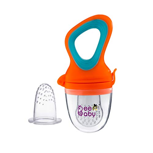 BeeBaby Soft Silicone Nibbler with Extra Mesh for Babies, Baby Fruit & Food Feeder, Anti Choking Fruit Pacifier, Teether for Infant, 100% BPA Free, 3 Months+ (Fresh - Orange) - Image 1
