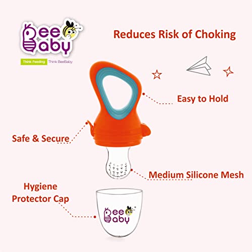 BeeBaby Soft Silicone Nibbler with Extra Mesh for Babies, Baby Fruit & Food Feeder, Anti Choking Fruit Pacifier, Teether for Infant, 100% BPA Free, 3 Months+ (Fresh - Orange) - Image 5