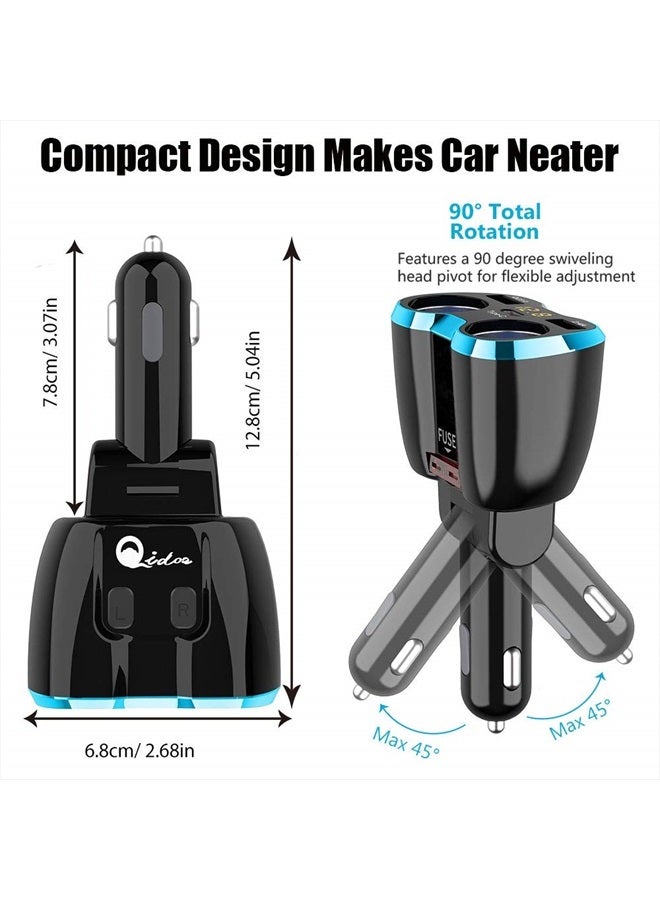 Qidoe Cigarette Lighter Splitter: USB C 12V Car Charger Adapter 2 Socket Type C Multi 12 Volt Power Outlet 24V DC 80W with LED Voltmeter Switch 6.3A Dual USB Port for Mobile Cell Phone GPS Dash Cam - Image 4