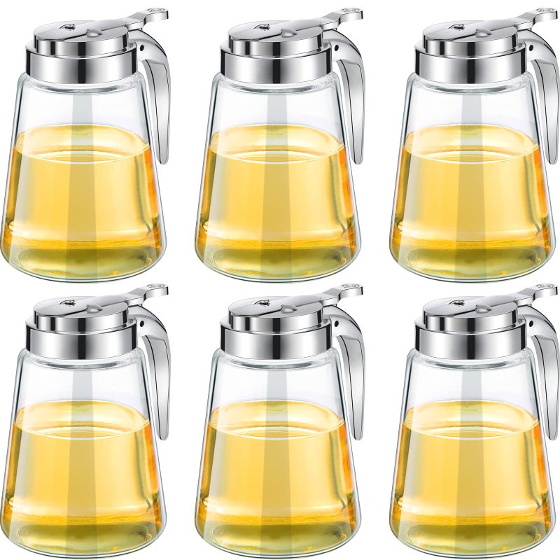 Mimorou Syrup Dispenser Set of 6 Glass Bottle Honey Maple Syrup Pitcher with Retracting Spout Plastic Lid Containers for Restaurants Sugar Pancake Coffee, 12 oz - Image 1