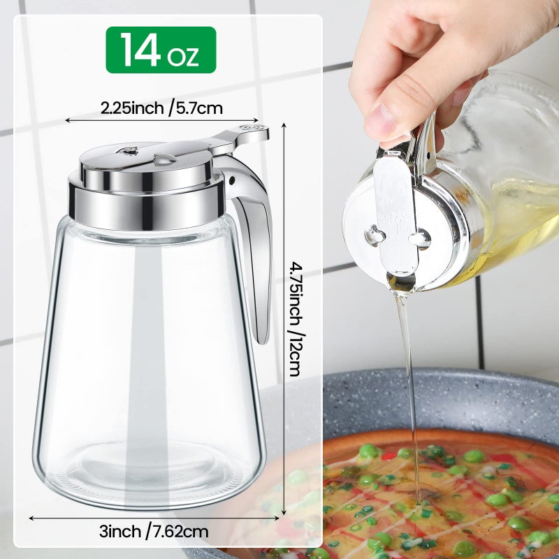 Mimorou Syrup Dispenser Set of 6 Glass Bottle Honey Maple Syrup Pitcher with Retracting Spout Plastic Lid Containers for Restaurants Sugar Pancake Coffee, 12 oz - Image 2