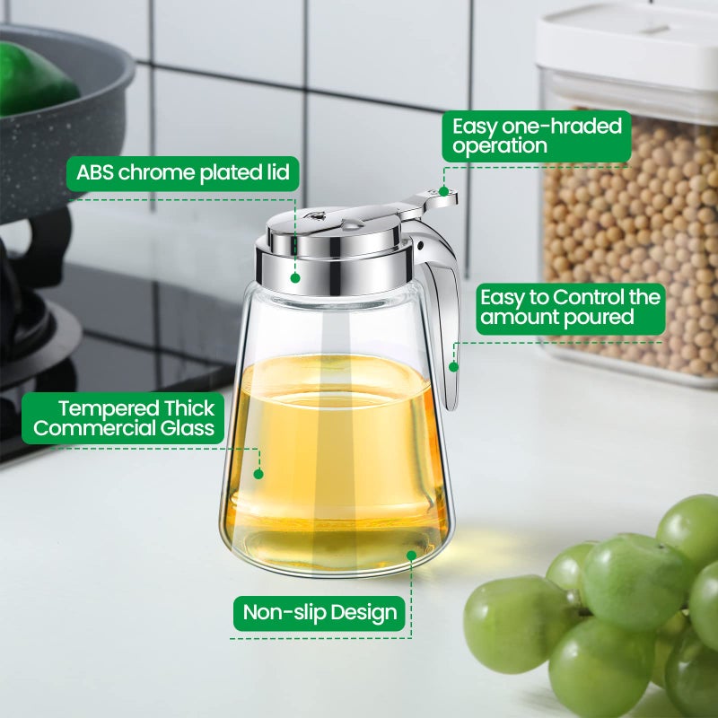 Mimorou Syrup Dispenser Set of 6 Glass Bottle Honey Maple Syrup Pitcher with Retracting Spout Plastic Lid Containers for Restaurants Sugar Pancake Coffee, 12 oz - Image 3