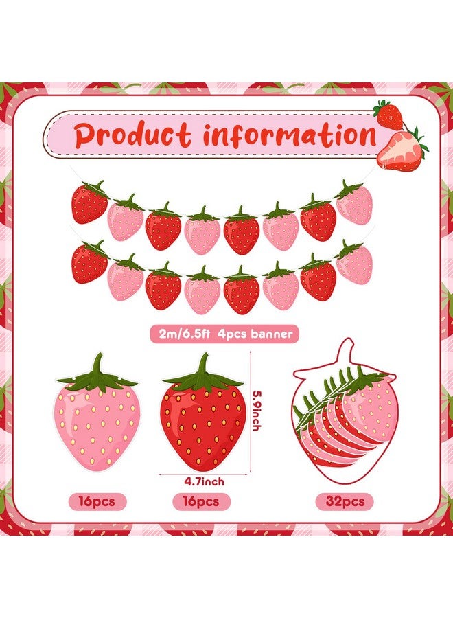 Lewtemi Lewtemi 4 Pcs Berry First Birthday Decor Strawberry Baby Shower Decorations Hanging Banner Berry Garland for Strawberry Themed Party Favors Supplies(Red, Pink)  - Image 2