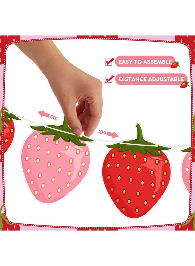 Lewtemi Lewtemi 4 Pcs Berry First Birthday Decor Strawberry Baby Shower Decorations Hanging Banner Berry Garland for Strawberry Themed Party Favors Supplies(Red, Pink)  - Image 3