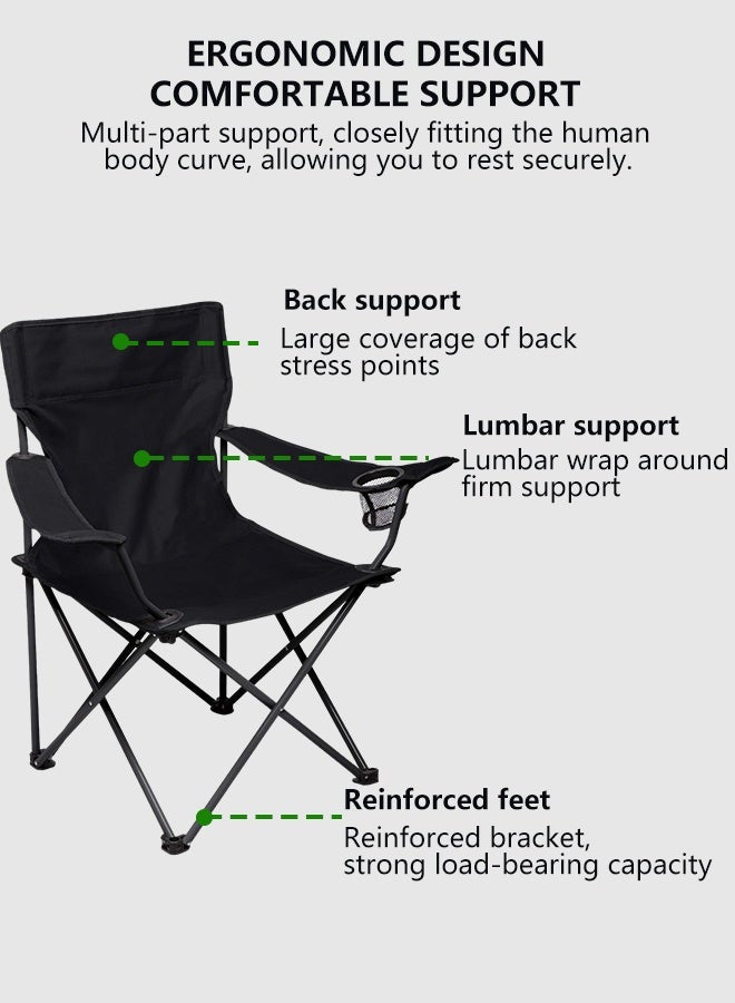 Folding Camping Chair with Armrest & Cup Holder, Portable Outdoor Folding Chair with Carry Bag, for BBQ, Picnic, Fishing, Travel, Supports 130kg - Image 4