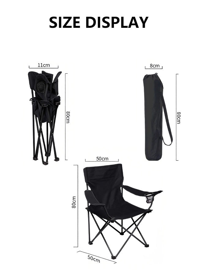 Folding Camping Chair with Armrest & Cup Holder, Portable Outdoor Folding Chair with Carry Bag, for BBQ, Picnic, Fishing, Travel, Supports 130kg - Image 2