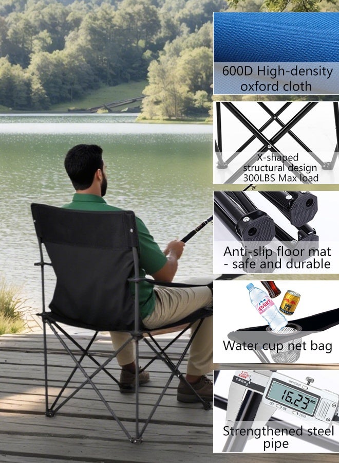 Folding Camping Chair with Armrest & Cup Holder, Portable Outdoor Folding Chair with Carry Bag, for BBQ, Picnic, Fishing, Travel, Supports 130kg - Image 3