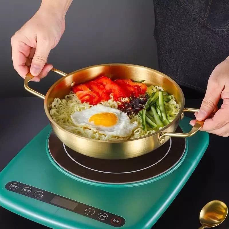 HEVASNEK Korean Ramen Pot 24cm Inner Diameter Gold Finish Compatible with Gas Induction Stoves Ideal for Ramen Pasta Soup and Porridge - Image 3