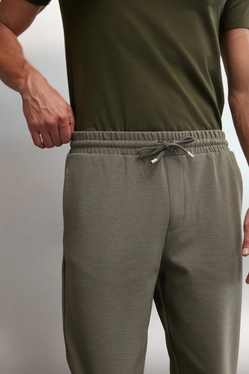 GRIMELANGE Walsh Men's Pique Look Special Fabric Flexible Double Leg Corded Waist Elastic Khaki Trousers
