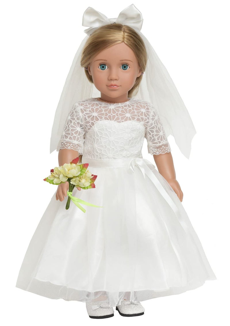 Sweet dolly 18 Inches American Doll Clothes First Communion Gorgeous White Wedding Dress Veil Bouquet Sets Fit 18 Inches Dolls - Image 3