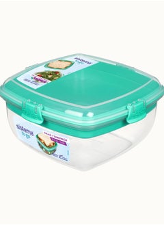 sistema Salad Plus Sandwich 163L ,Stackable & Portable Salad Storage Box, Divided Trays With Easy Locking Clips Its Microwave, Dishwasher Safe & Bpa Free Green Clip  - Image 1