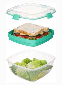 sistema Salad Plus Sandwich 163L ,Stackable & Portable Salad Storage Box, Divided Trays With Easy Locking Clips Its Microwave, Dishwasher Safe & Bpa Free Green Clip  - Image 4