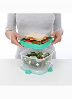 sistema Salad Plus Sandwich 163L ,Stackable & Portable Salad Storage Box, Divided Trays With Easy Locking Clips Its Microwave, Dishwasher Safe & Bpa Free Green Clip  - Image 5