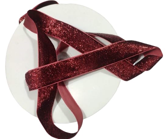 OMX Roll of Maroon (Dark RED) Sparkle Glitter Ribbon Patti Lace (18 Meters) (Border) with 2.5cm Width, Saree Border, Party Decoration, Craftwork (Mehroon Colour) - Image 1