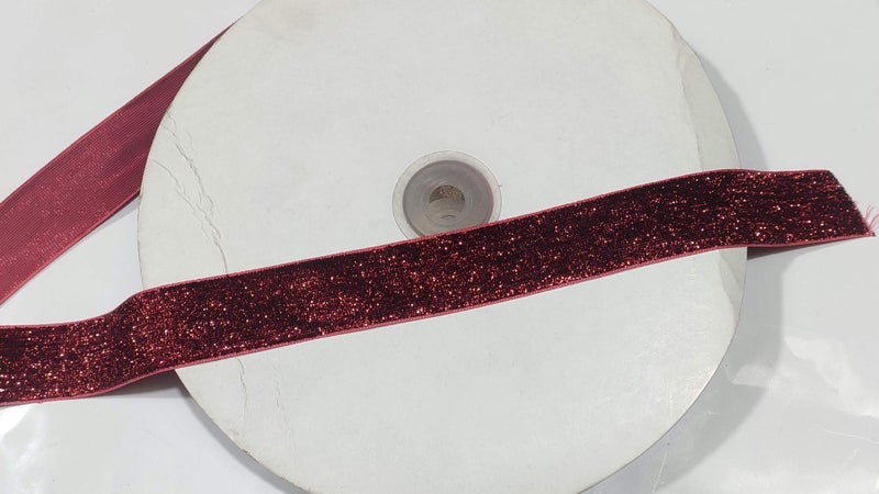 OMX Roll of Maroon (Dark RED) Sparkle Glitter Ribbon Patti Lace (18 Meters) (Border) with 2.5cm Width, Saree Border, Party Decoration, Craftwork (Mehroon Colour) - Image 5