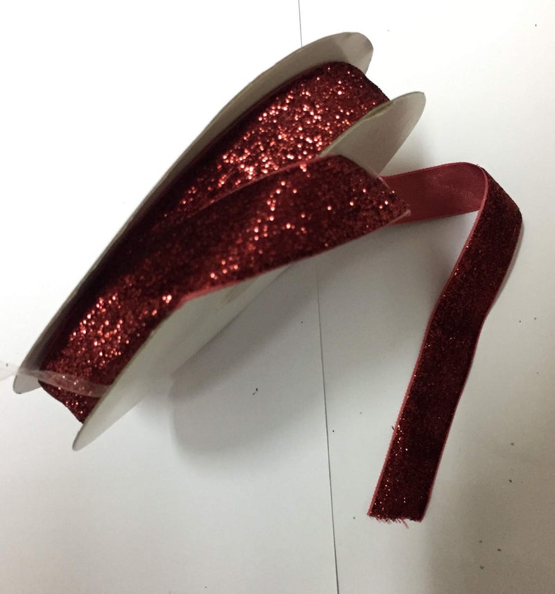 OMX Roll of Maroon (Dark RED) Sparkle Glitter Ribbon Patti Lace (18 Meters) (Border) with 2.5cm Width, Saree Border, Party Decoration, Craftwork (Mehroon Colour) - Image 3