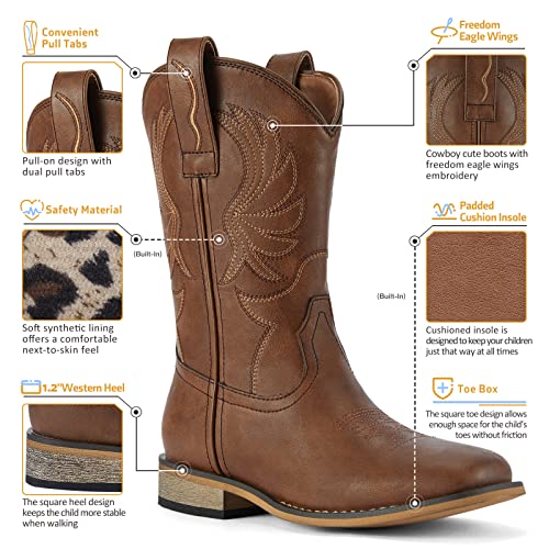 Rollda Kids Cowboy Boots for Boys Girls Western Square Toe Cowgirl Boots with Walking Heel (Toddler/Little Kid/Big Kid) - Image 2