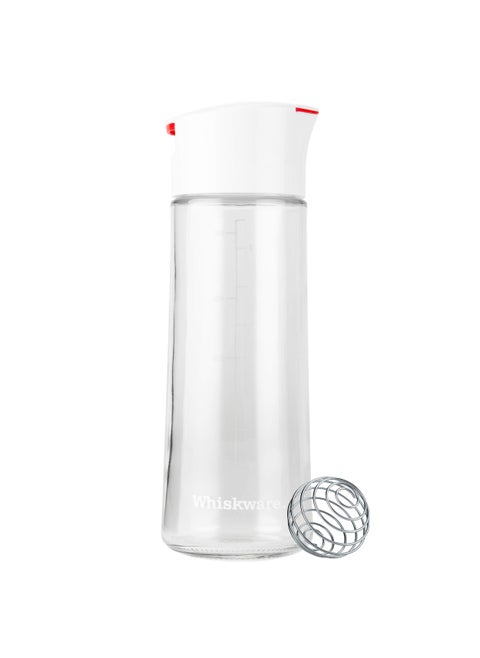 Whiskware Glass BlenderBall Whisk Leak Proof Salad Dressing Shaker Bottle with Auto Closing Lid for No Spills 25 Cups White
