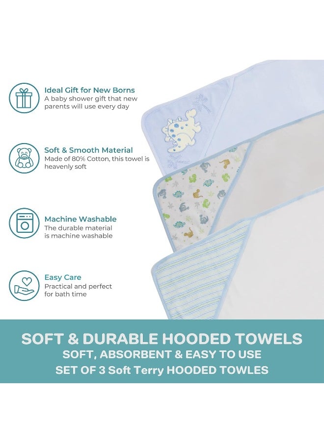 Spasilk Spasilk Baby 3 Pack Soft Terry Hooded Towel Set for Newborn Boys and Girls Blue Dino, 26x30 Inch  - Image 4
