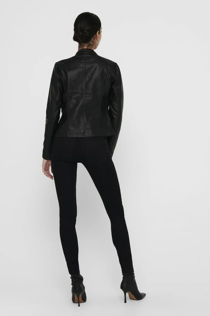 ONLY 15081400 Onlbandıt Faux Leather Bıker Otw Noos Women's Leather Coat Black