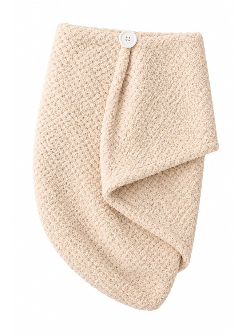 LoomNLayer LoomsNLayer Shangmu Microfiber Hair Drying Turban Cap – Ultra Absorbent Waffle Weave Hair Towel Wrap for Women, Quick-Dry Bathroom Cap with Button Closure, Cream/White - Image 1