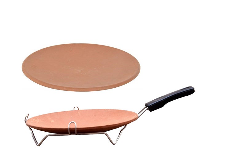 R.V. CRAFTS طاسة ديسي من الطين مع حامل وطاسة إضافية بدون حامل - بني، 20 × 20 × 20 سم - Image 1