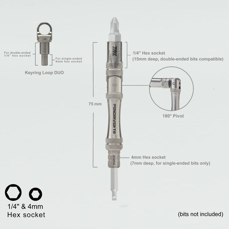 711L Pen Driver TS - Compact EDC Bit Driver with Foldable L-Handle and Lanyard Hole Cap | Compatible with 4mm Bits & 1/4" Double-Ended Bits | 7DP2E - Image 2