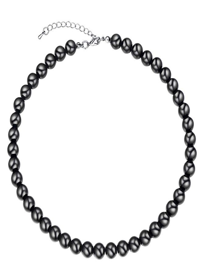 U7 Women Choker Necklace Black Pearl Strand Necklace Bride Jewelry 10mm Big Faux Pearl Necklaces 18" - Image 1
