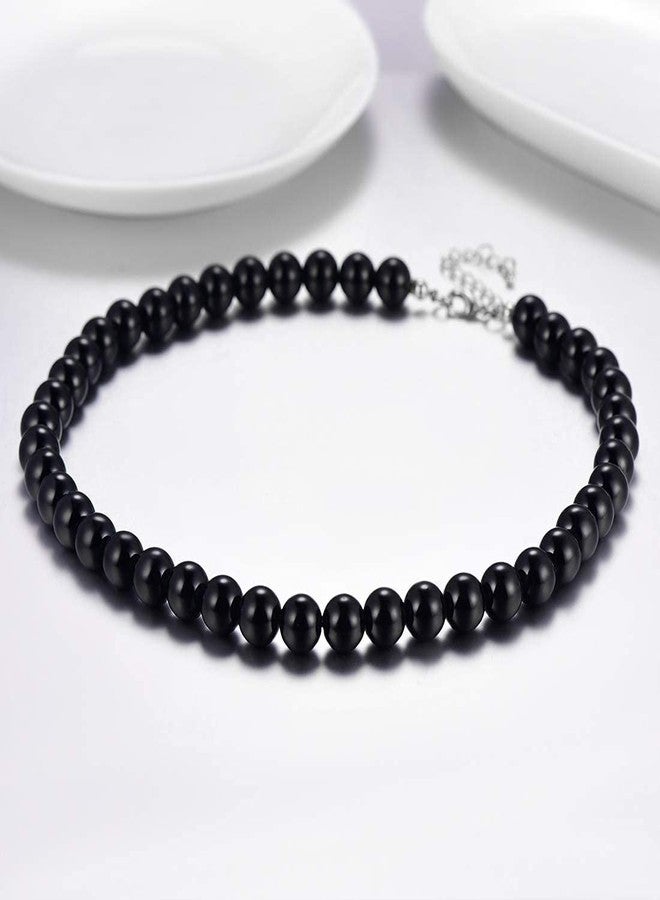 U7 Women Choker Necklace Black Pearl Strand Necklace Bride Jewelry 10mm Big Faux Pearl Necklaces 18" - Image 3