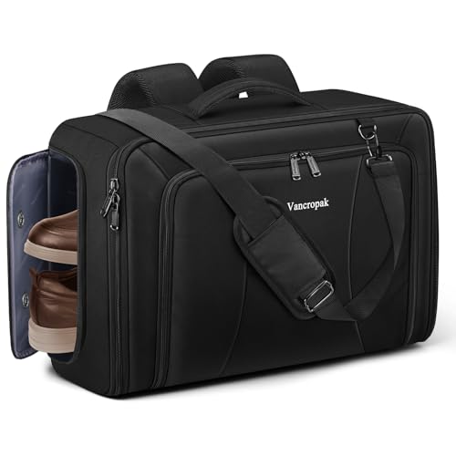 Vancropak Convertible Carry on Garment Bag with Backpack Straps Airline Approved Travel Garment Duffel Bag with Shoe Compartment Wrinkle Free Suit Carrier Business Suitcase For 156 Laptop Black - Image 1