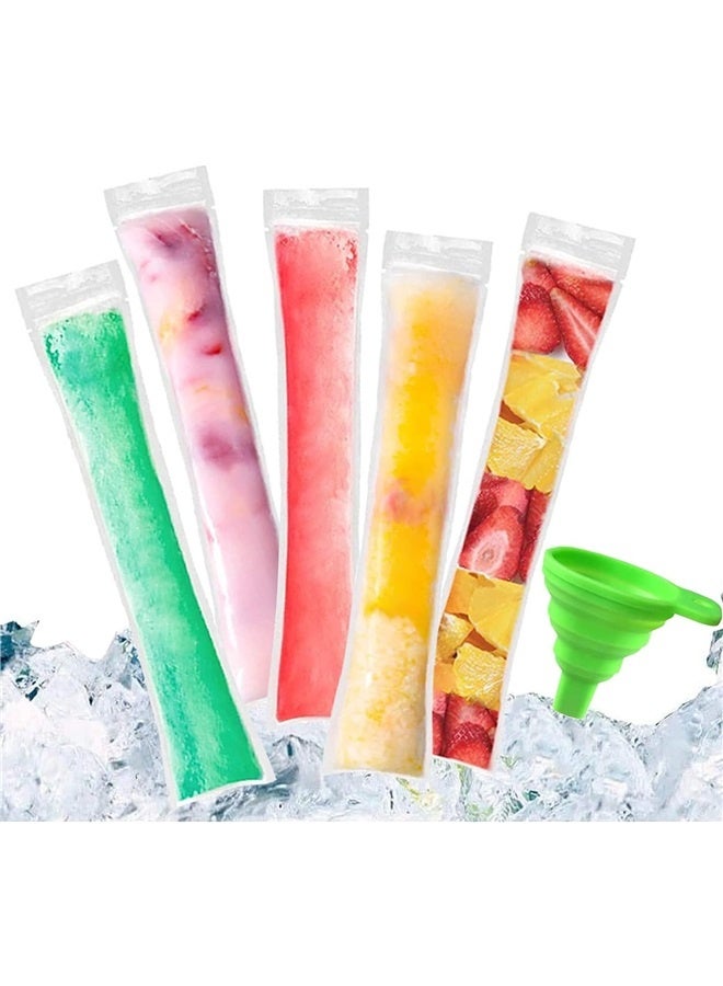 100 PCS Mold Bags Popsicle Pouches Popsicle Molds Bags BPA Free Ice Pop Pouch with A Funnel for Yogurt, Ice cream Party Favors  - Image 1
