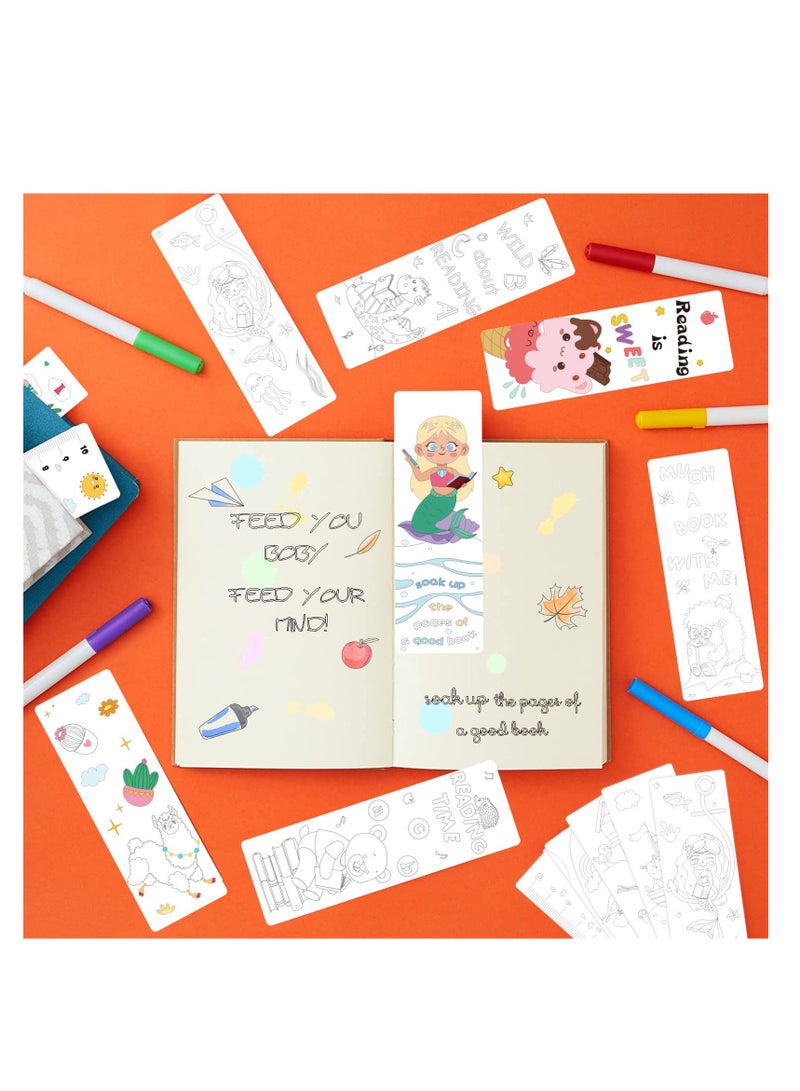 نوفولان مجموعة علامات القراءة للأطفال من NOVOLAN مكونة من 36 قطعة، علامات القراءة للأطفال، بطاقة علامات ورقية ملونة للطلاب، تشجع القراءة والإبداع، شرائط ساتان، قابلة للتلوين والتخصيص، 15 × 5 سم - Image 1