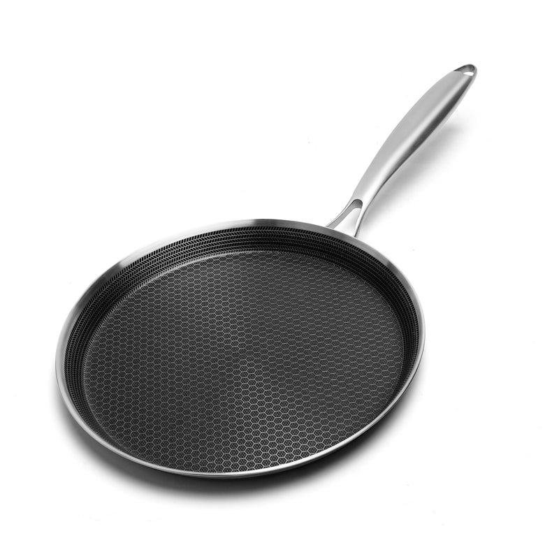 Innerwell Nonstick Crepe Pan 12 inch Stainless Steel Crepe Pan Honeycomb Coating Flat Skillet Tawa Dosa Tortilla PanOmelet Pan with All Stove Tops Available Induction Compatible