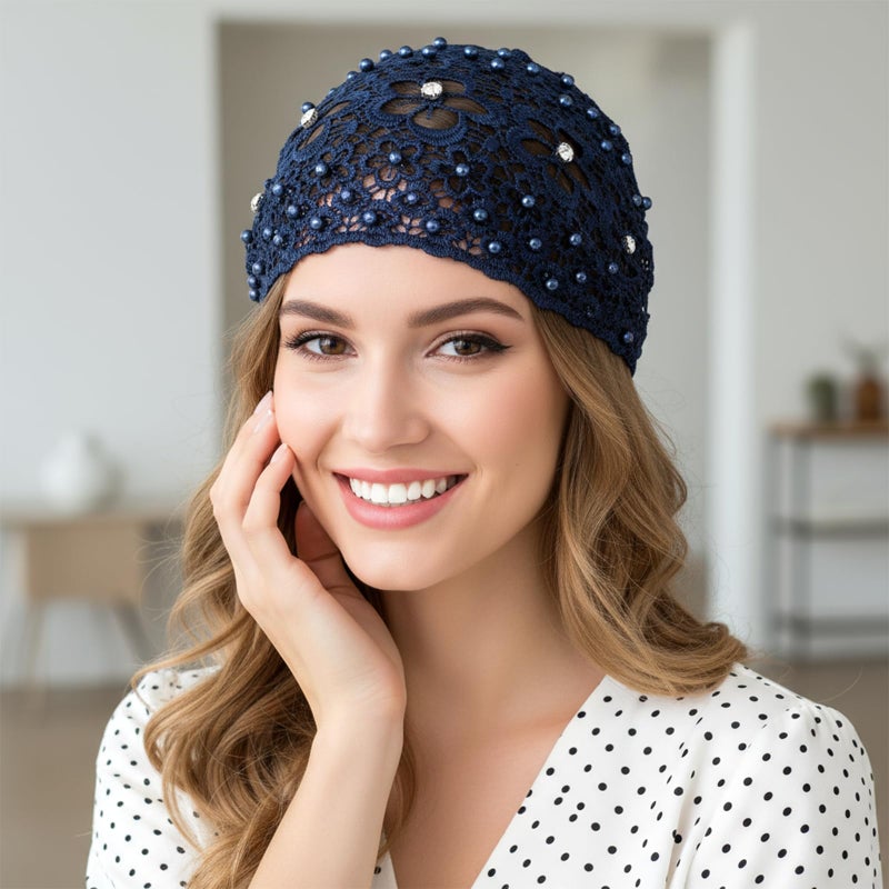 Tucnoeu 3pcs Boho-Chic Crystal & Pearl Embellished Wide Headbands, Wide Boho Pearl Headband for Wome, Floral Beaded Lace Elastic Headband Suitable for Daily Wear and Weddings Stylingvarious Holidays - Image 4