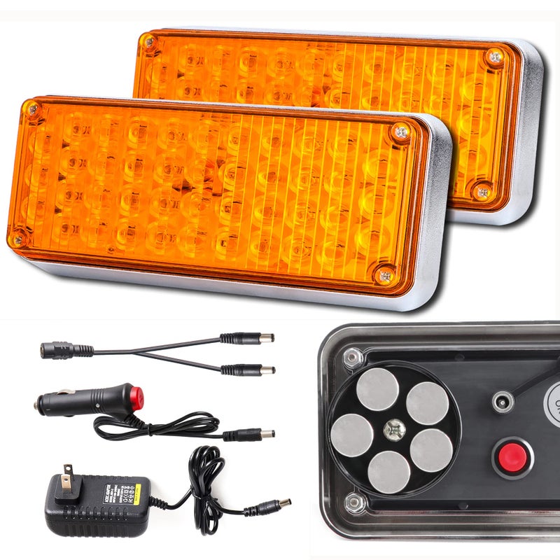 Upgraded 2pcs Magnetic Strobe Flashing Hazard Amber beacon Lights for Trucks Trailer Vehicles Wireless Portable 42 LED Trailer Tail Plow Marker Warning Rechargeable Overside Road Light 5 Patterns