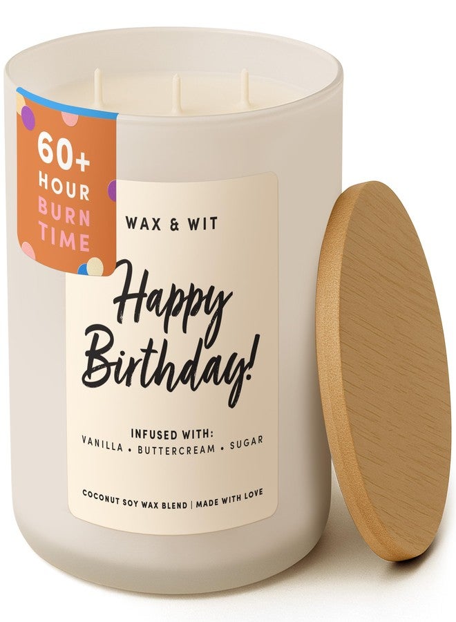 Wax & Wit Happy Birthday Candle for Women – Birthday Cake Scented 3-Wick, Vanilla Buttercream, Large 14.5 oz Coconut Soy Wax, 60+ Hour Burn, Unique Gift for Her, Best Friend - Image 1