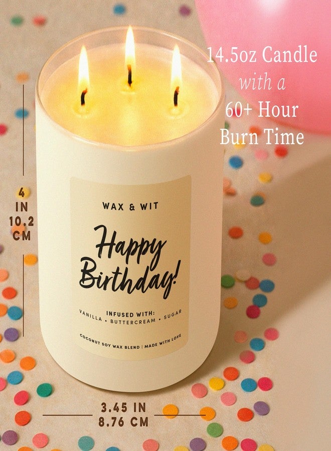 Wax & Wit Happy Birthday Candle for Women – Birthday Cake Scented 3-Wick, Vanilla Buttercream, Large 14.5 oz Coconut Soy Wax, 60+ Hour Burn, Unique Gift for Her, Best Friend - Image 3